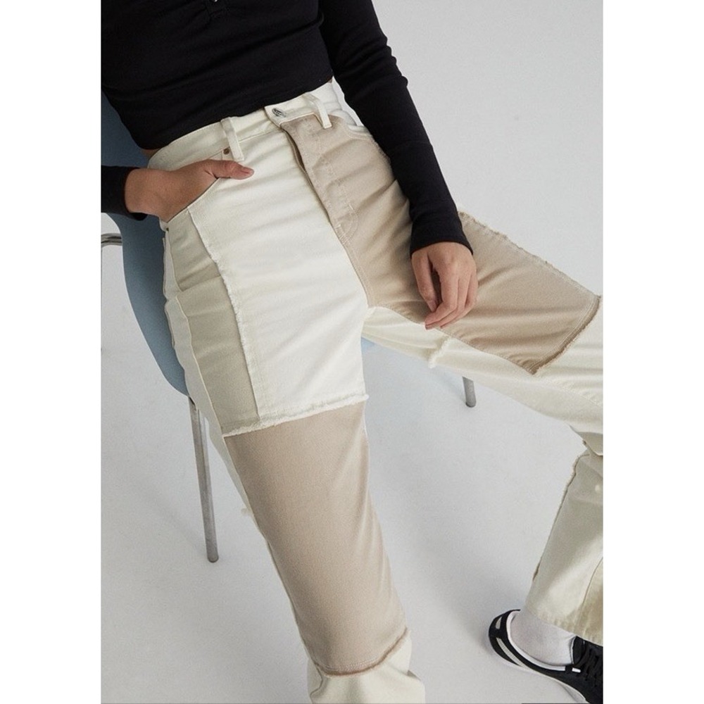 Pacsun Eco Off white Patchwork Dad Jean Women 27 Biege Cream Grunge Y2K Grunge - Picture 9 of 13